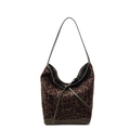 Large leopard print hobo bucket bag with olive green leather trim and bow detail - Leopard Print