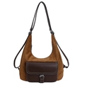 Zaino e borsa tote in pelle scamosciata marrone con cuciture vintage e fibbia argento - Marrone Giallastro