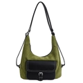 Borsa hobo verde in finta pelle scamosciata con tasca in pelle nera e fibbia argento - Verde