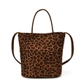 Fashionable leopard print bucket bag with brown handles and versatile shoulder strap - Brown