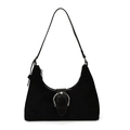 Bolso de hombro minimalista negro en forma de medialuna con hebilla plateada - Negro
