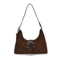 Bolso de hombro en ante marrón con forma de media luna y hebilla metálica plateada - café