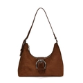 Bolso de hombro grande y minimalista en ante marrón con hebilla plateada y cremallera - Marrón