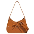 Borsa a tracolla marrone vintage con fiocco e lacci eleganti in pelle liscia - Marrone