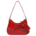 Borsa a spalla rossa lucida in ecopelle con fiocco decorativo e occhielli argento - Rosso