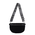 Marsupio in velluto a coste nero con elegante tracolla larga a motivi geometrici per donna - Nero