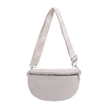 Marsupio minimalista in velluto a coste beige con ampia tracolla e cerniera d'argento - Bianco Sporco