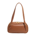 Bolso baguette minimalista marrón con cremallera dorada doble y detalles de correa fina - Marrón