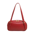 Bolso baguette de cuero rojo elegante con cremallera doble dorada y correa - Rojo