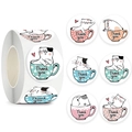 500pcs roll of cute cat in mug Thank You stickers for gift packaging decoration - 1 Inch