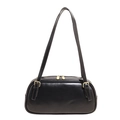 Sac bandoulière rétro en cuir noir style bowling avec détails métalliques dorés - Noir