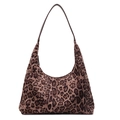 Grote modieuze luipaardprint shopper van imitatie suède met leren schouderbanden - koffiekleur