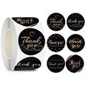 Rolle mit 500 schwarz-goldenen Thank You Aufklebern mit verschiedenen eleganten Designs - 1 Zoll - 2,5 cm / Schwarz