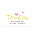Biglietto di ringraziamento bianco con scritta dorata e cuori rosa per pacchetti aziendali - Stile Dorato Thank You Doppio Cuore