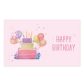 Pink Happy Birthday card with watercolor rainbow cake and colorful balloons illustration - Style 1