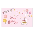 Detail view of pink Happy Birthday sticker label with festive balloons and cake design - Style 2
