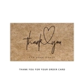 Detail of brown kraft paper thank you card with heart motif and elegant black lettering - Handwritten Heart Style (MY407) / 50 Sheets