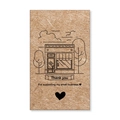 Detail of kraft thank you card for small business with hand-drawn shop and tree illustration - Vintage Shop Illustration Style (MY409) / 50 Sheets