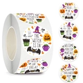 Rouleau de 500 autocollants Halloween avec motifs citrouille, fantôme et sorcière - 2,5 cm (1 pouce)
