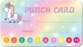 Detail of unicorn punch card with rainbow gradient background and ten punch reward circles - Unicorn Rainbow Style (KP74)
