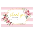 Floral thank you card for business with pink roses and gold geometric frame design - Floral Stripe Geometric Frame Style (MY322)