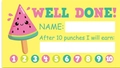 Detail of colorful Reward Punch Card with cartoon popsicle and 10 stamp positions for students - Yellow Watermelon Style (KP66)