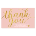 Close-up of pink business thank you card with gold glitter text for order packaging - Solid Pink Gold Glitter Style (MY324)