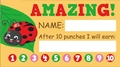 Detail of loyalty reward card featuring ladybug design and ten punch holes for kids - Yellow Ladybug Style (KP68)