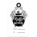 Set of 100 white Halloween gift tags with witch cauldron and spider web graphic - White Witch Pot Style (KP86)