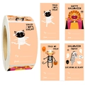 Roll of 300 Halloween gift tags with cartoon animals and To/From message labels - Mummy Black Cat Style (KP101)