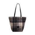 Schicker schwarz-weißer Plüsch-Shopper mit Ledergriffen für herbstliche Mode-Styles - Schwarz (Schwarz-Weiß-Karomuster)