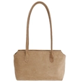 Minimalist tan suede tote bag with slim shoulder straps in a vintage aesthetic - Khaki