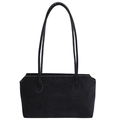 Minimalist large black suede tote bag with long shoulder straps in a retro style - Black
