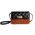 Chic quilted crossbody bag in black and brown two-tone finish with golden twist lock - Brown