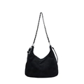Black faux suede hobo bag with moon shape and silver chain and leather shoulder straps - Large / Black
