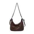 Dark brown suede half-moon underarm bag with silver chain and leather strap - Large / Brown