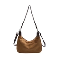 Retro brown suede crescent shoulder bag with dual straps and silver hardware detail - Large / Brown