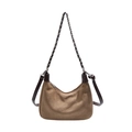 Retro khaki suede hobo bag with woven metal chain strap and adjustable leather handle - Large / Khaki