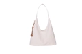 Elegant ivory white large hobo tote bag with stylish wooden bead tassel decoration - With Pendant / Off White
