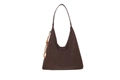 Minimalist large brown tote bag in retro leather with bohemian beaded tassel detail - With Pendant / Brown
