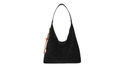 Black suede hobo tote bag with wooden bead tassel charm and large capacity - With Pendant / Black