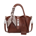 Sac seau en cuir PU marron avec foulard décoratif et bandoulière amovible réglable - Marron