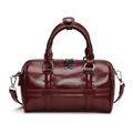 Retro burgundy boston bag in glossy oil-wax leather with dual top handles - Burgundy