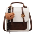 Vintage retro studenten crossbodytas in beige en bruin met schattige pluchen beer - Wit