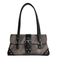 Borsa sottobraccio retrò Y2K in denim lavato con finiture in pelle nera e borchie - Nero