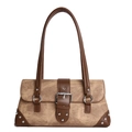 Borsa sottobraccio kaki vintage con finiture marroni e dettagli di borchie argento - Marrone