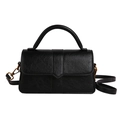 Schicke schwarze Plissee-PU-Lederhandtasche mit Tragegriff und Bronze-Hardware - Schwarz