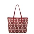 Bolso tote de lona color crema con símbolos de doble felicidad y asas de cuero sintético - Rojo Vino Estilo 1 (5933740440189)