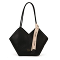 Black V-shaped tote bag with textured fishbone pattern and stylish logo strap - Black