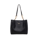 Schwarze gewebte Tragetasche mit goldener Kette und Fashion & Bag Label für den Alltag - Schwarz